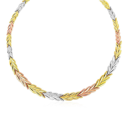Graduated Leaf Link Necklace in 14k Tri Color Gold Necklaces Angelucci Jewelry   