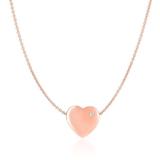 14k Rose Gold Necklace with a Diamond Embellished Flat Heart Design Necklaces Angelucci Jewelry   