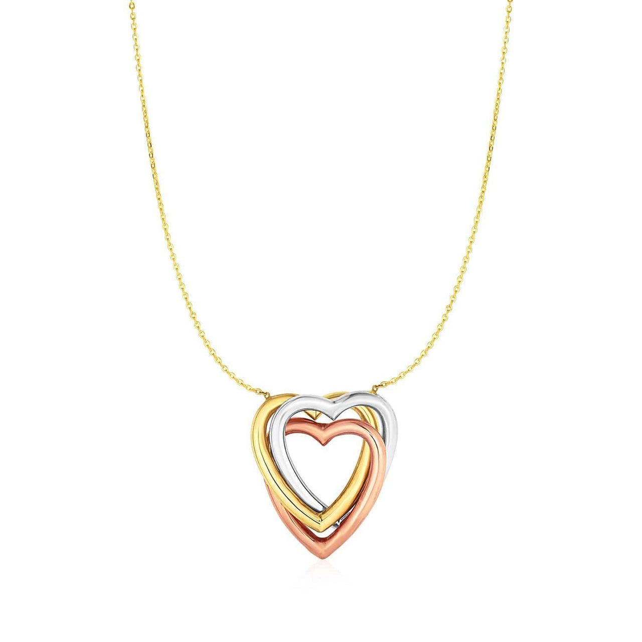 Necklace with Heart Pendant in 10k Tri Color Gold Necklaces Angelucci Jewelry   