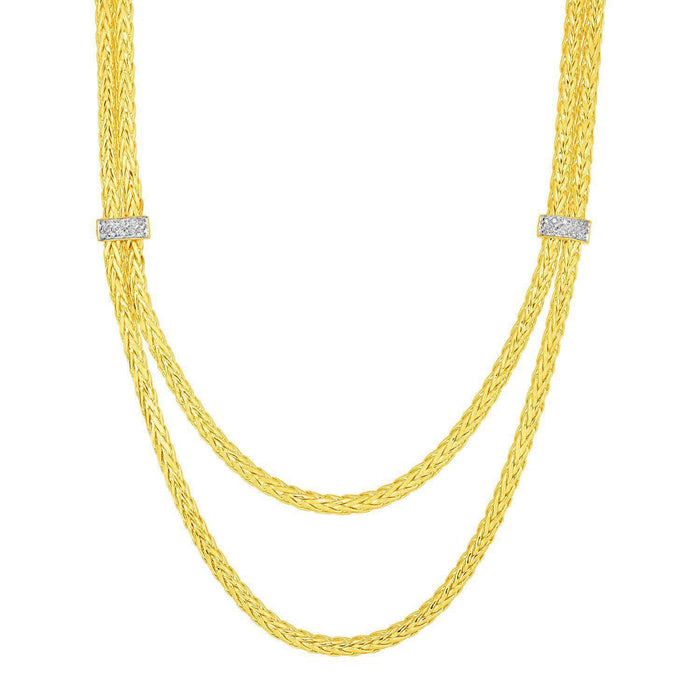 Two Strand Woven Rope Necklace with Diamond Accents in 14k Yellow Gold Necklaces Angelucci Jewelry   