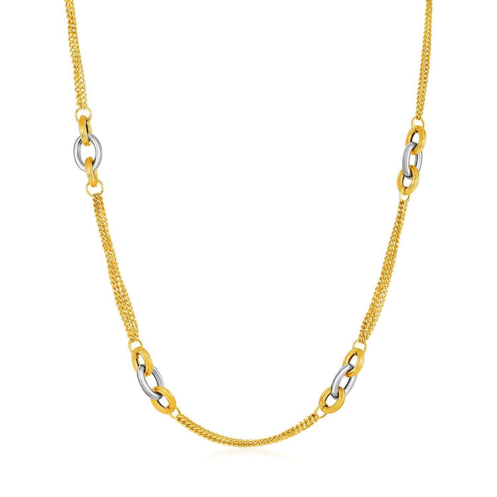 14k Two-Tone Yellow and White Gold Gourmette Necklace with Links Necklaces Angelucci Jewelry   