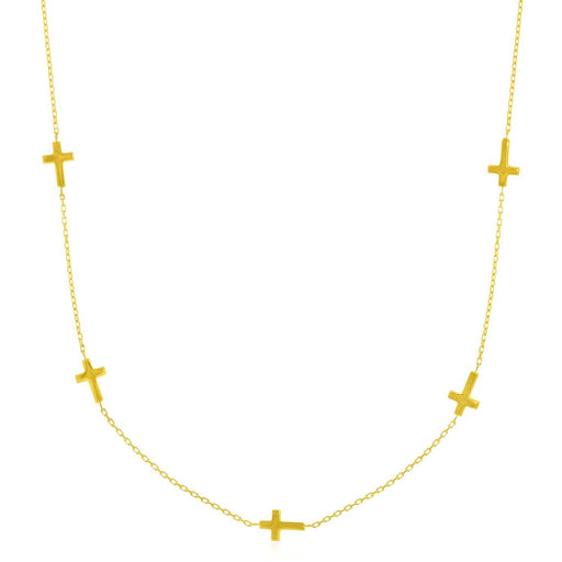14k Yellow Gold Chain Necklace with Cross Stations Necklaces Angelucci Jewelry   