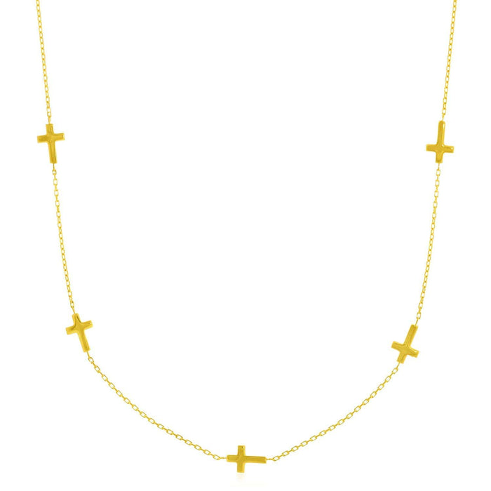 14k Yellow Gold Chain Necklace with Cross Stations Necklaces Angelucci Jewelry   