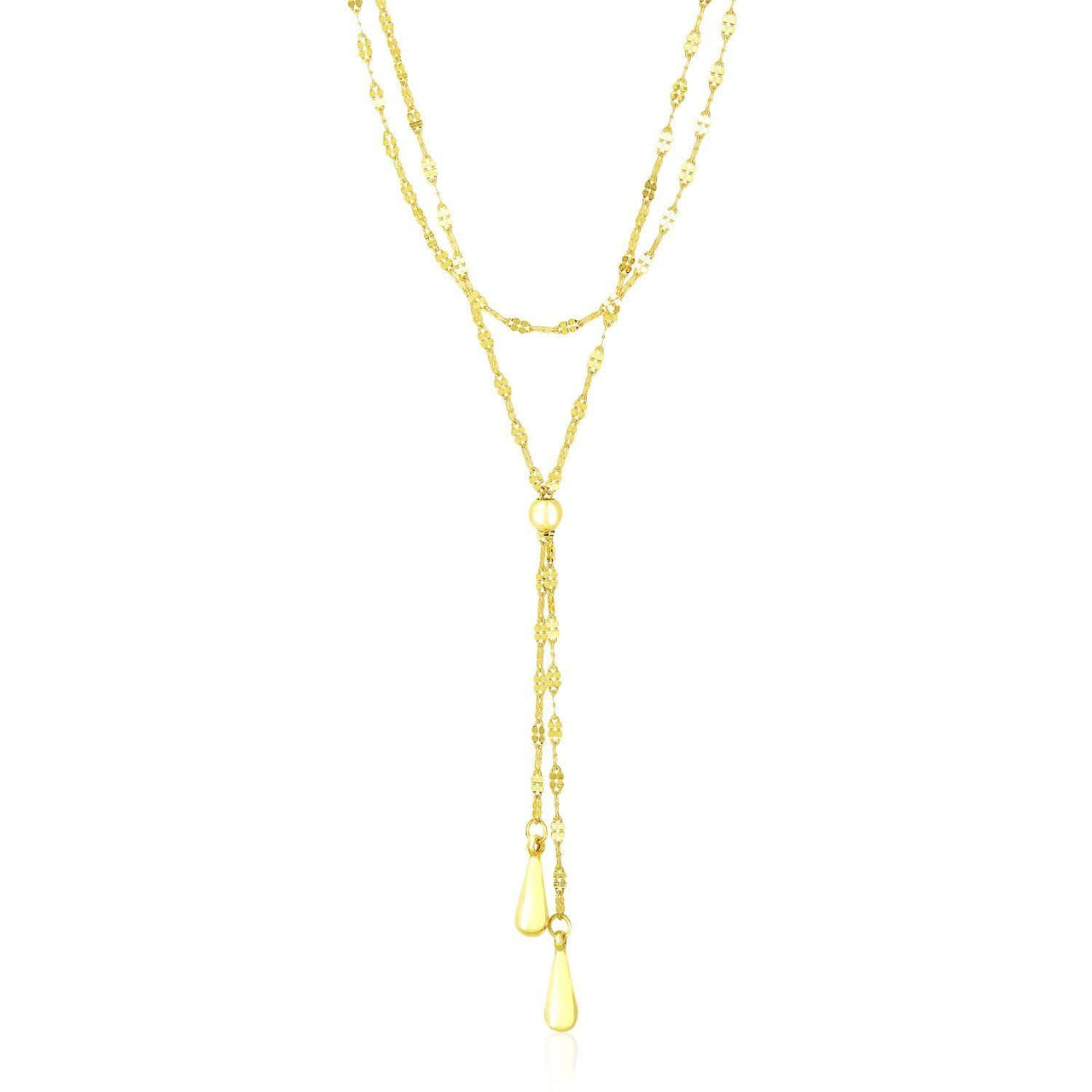 14k Yellow Gold Double Strand Chain with Puffed Heart Lariat Necklace Necklaces Angelucci Jewelry   