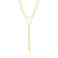 Thumbnail for 14k Yellow Gold Double Strand Chain with Puffed Heart Lariat Necklace Necklaces Angelucci Jewelry   