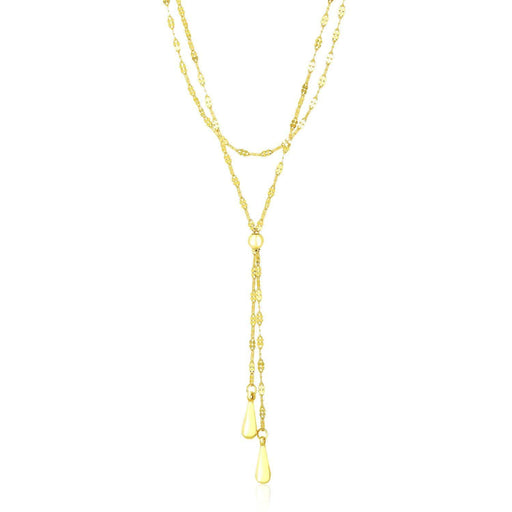 14k Yellow Gold Double Strand Chain with Puffed Heart Lariat Necklace Necklaces Angelucci Jewelry   