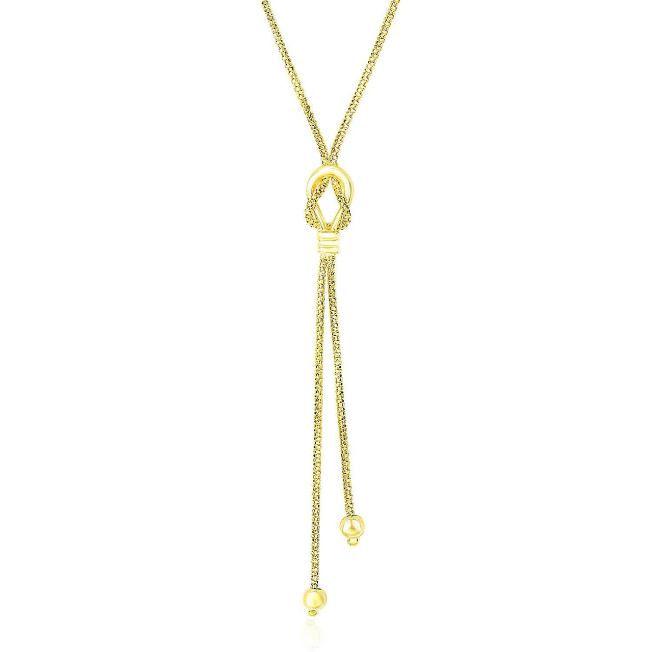 14k Yellow Gold Lariat Popcorn Necklace with Noose Design Necklaces Angelucci Jewelry   