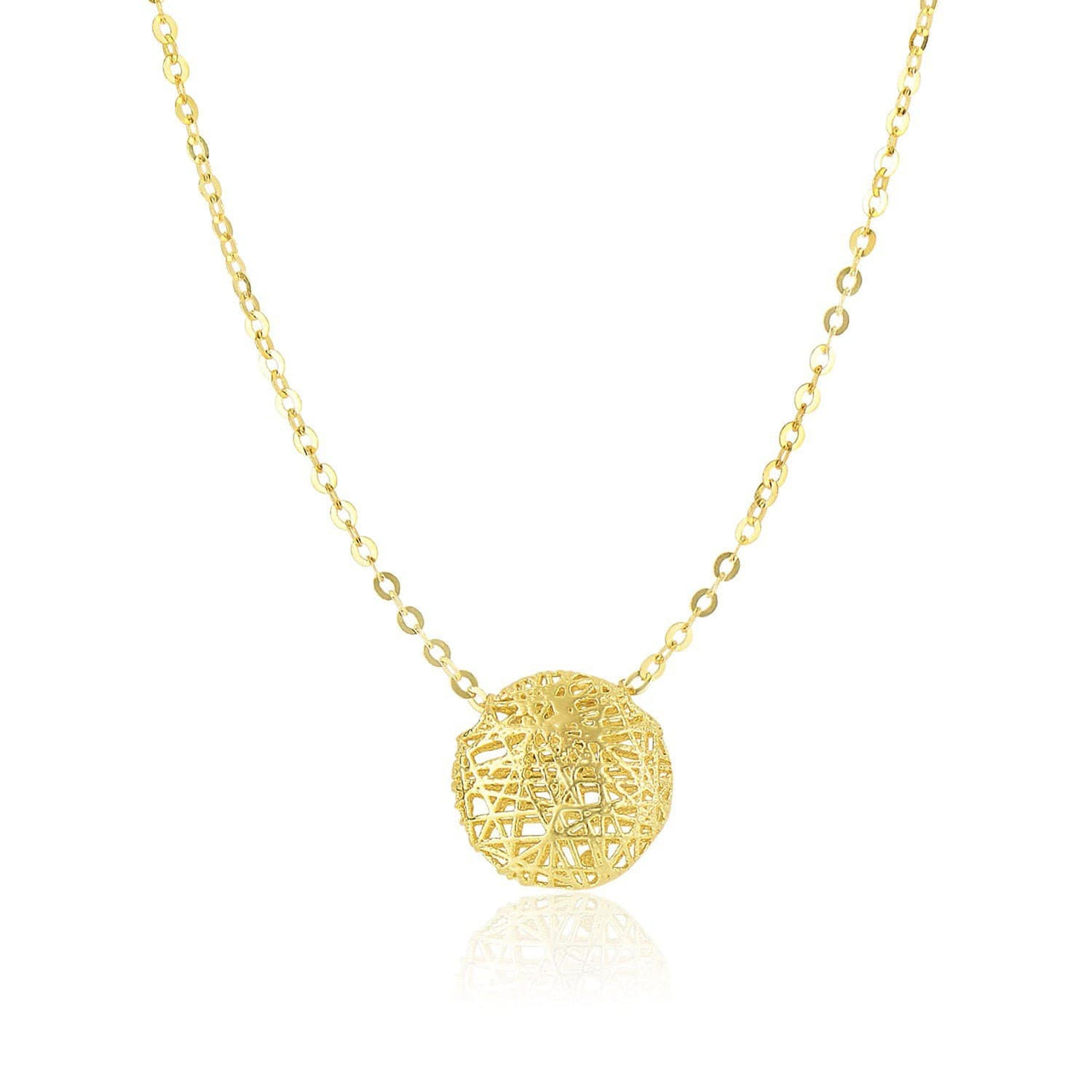 14k Yellow Gold Mesh Style Puffed Round Necklace Necklaces Angelucci Jewelry   