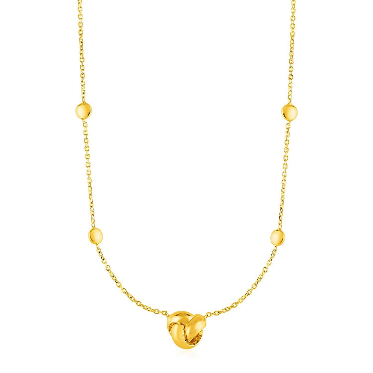 Station Necklace with Love Knot and Round Beads in 14k Yellow Gold Necklaces Angelucci Jewelry   