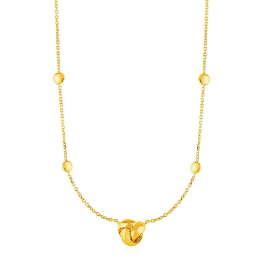 Station Necklace with Love Knot and Round Beads in 14k Yellow Gold Necklaces Angelucci Jewelry   