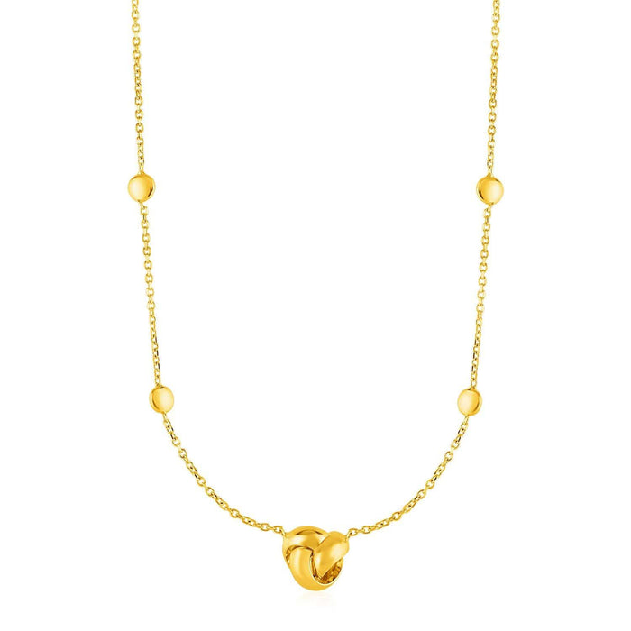 Station Necklace with Love Knot and Round Beads in 14k Yellow Gold Necklaces Angelucci Jewelry   