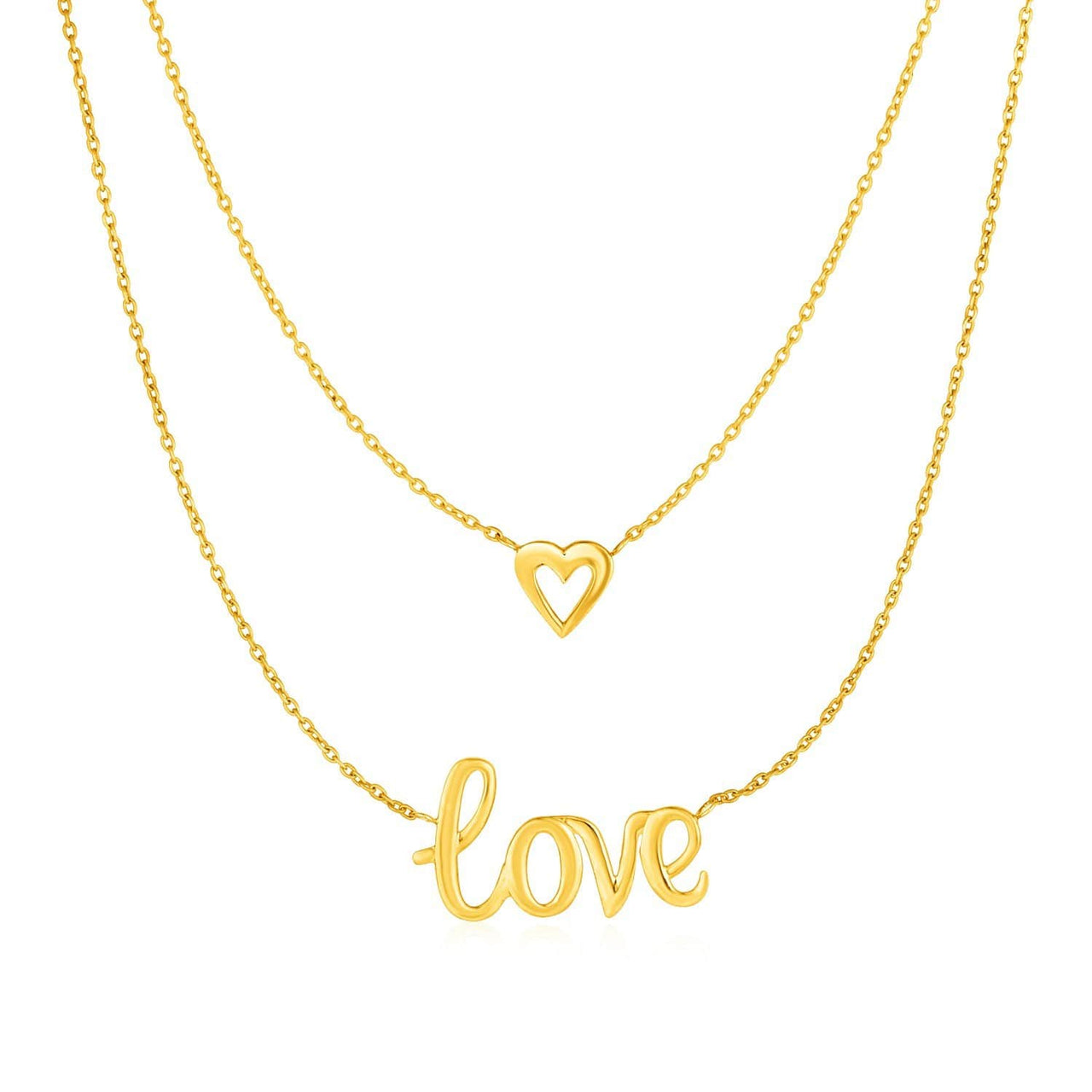 Two Part Love and Heart Necklace in 10k Yellow Gold Necklaces Angelucci Jewelry   