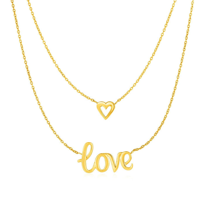 Two Part Love and Heart Necklace in 10k Yellow Gold Necklaces Angelucci Jewelry   