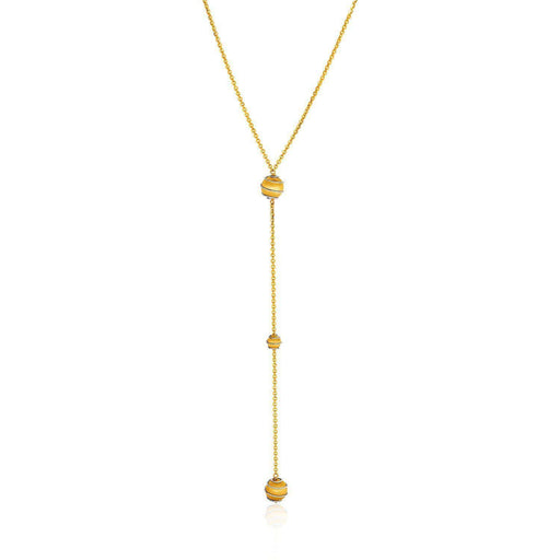 14k Two-Tone Yellow and White Chain and Ball Lariat Necklace Necklaces Angelucci Jewelry   