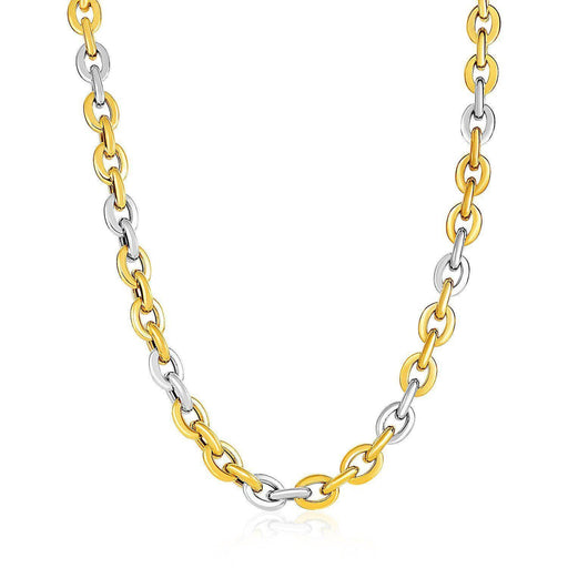 14k Two-Tone Yellow and White Gold Rounded Chain Link Necklace Necklaces Angelucci Jewelry   