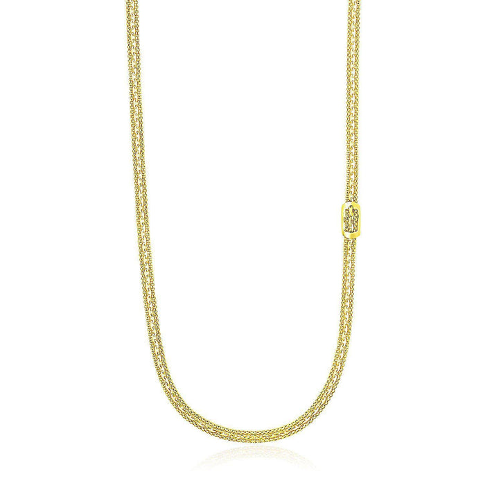 14k Yellow Gold Buckle Design Station Popcorn Chain Necklace Necklaces Angelucci Jewelry   