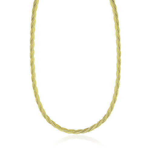 14k Yellow Gold Fox Chain Necklace with a Braided Design Necklaces Angelucci Jewelry   
