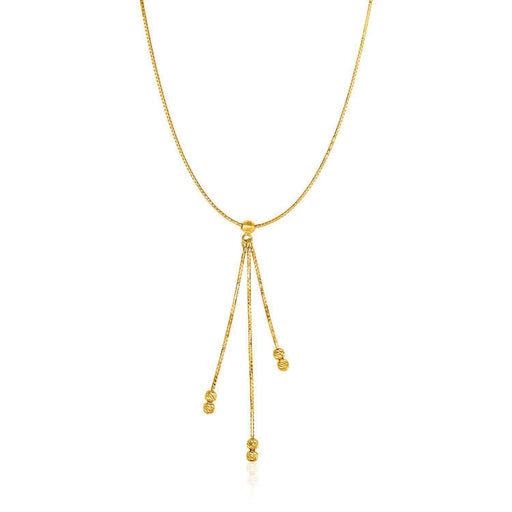 14k Yellow Gold Necklace with Chain and Textured Ball Dangle Necklaces Angelucci Jewelry   