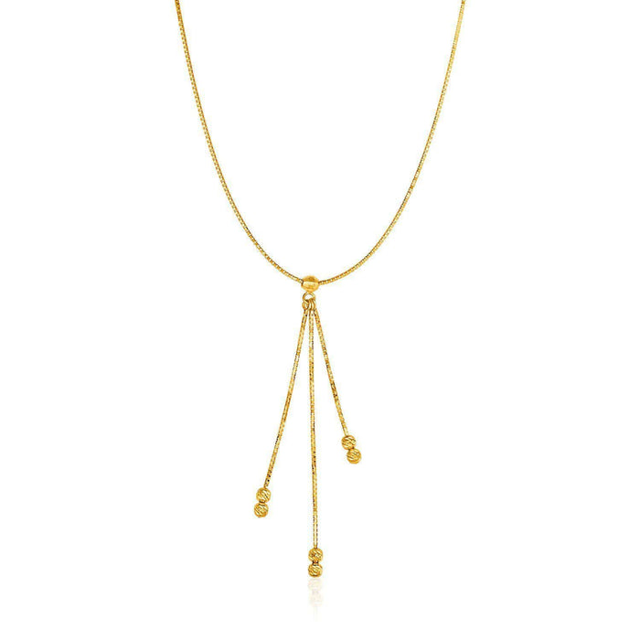 14k Yellow Gold Necklace with Chain and Textured Ball Dangle Necklaces Angelucci Jewelry   