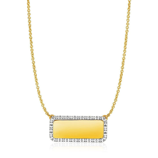 14k Yellow Gold Necklace with Rectangular Engraveable Diamond Pendant Necklaces Angelucci Jewelry   