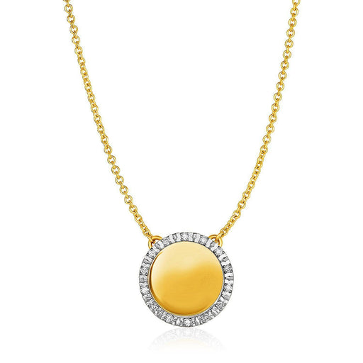 14k Yellow Gold Necklace with Round Engraveable Diamond Pendant (1/10 cttw) Necklaces Angelucci Jewelry   