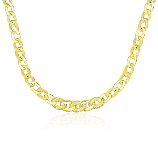 14k Yellow Gold Oval Link Necklace with Popcorn Style Trim Necklaces Angelucci Jewelry   