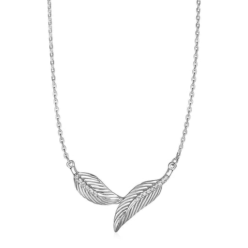 Necklace with Two Textured Leaves in Sterling Silver Necklaces Angelucci Jewelry   