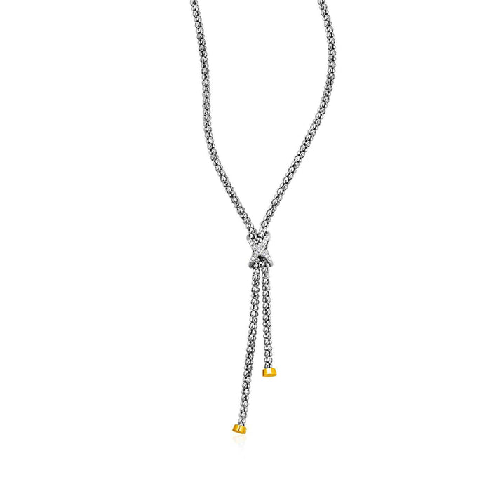 Popcorn Texture Necklace with Diamonds in Sterling Silver and 18k Yellow Gold Necklaces Angelucci Jewelry   