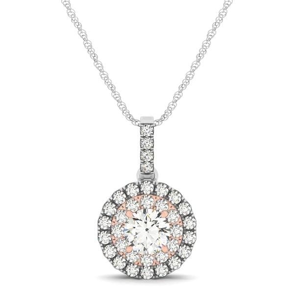 Round Shape Halo Diamond Pendant in 14k White and Rose Gold (1/2 cttw) Necklaces Angelucci Jewelry   