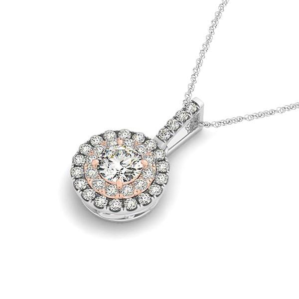 Round Shape Halo Diamond Pendant in 14k White and Rose Gold (1/2 cttw) Necklaces Angelucci Jewelry   