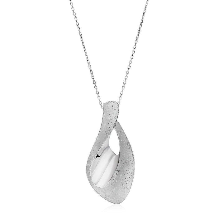 Sparkle Textured Teardrop Motif Necklace in Sterling Silver Necklaces Angelucci Jewelry   