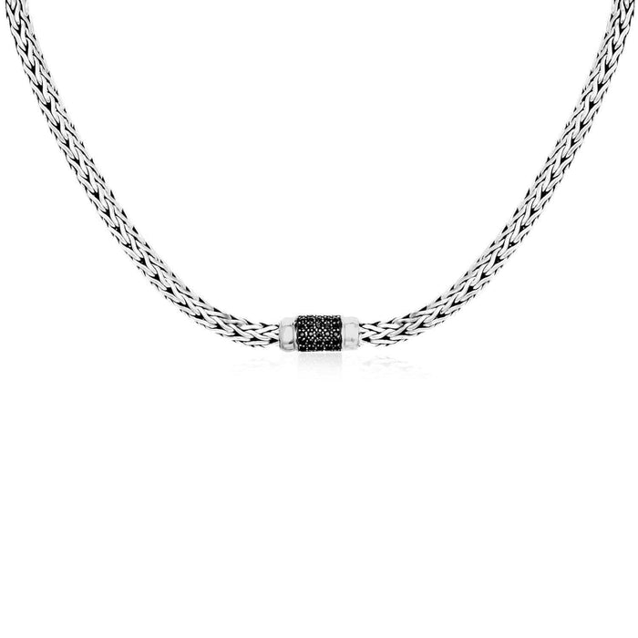 Sterling Silver Black Sapphire Embellished Weave Necklace Necklaces Angelucci Jewelry   