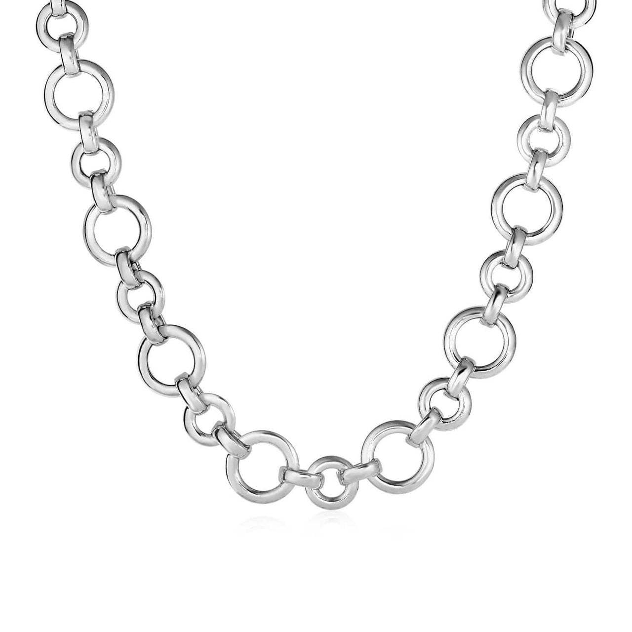 Polished Round Link Necklace in Sterling Silver Necklaces Angelucci Jewelry   