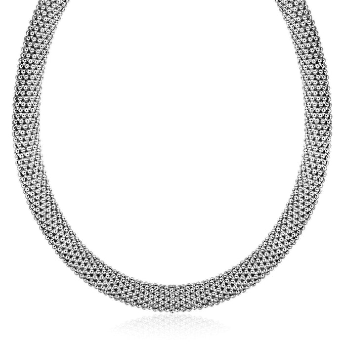 Sterling Silver Rhodium Plated Rounded Design Mesh Necklace Necklaces Angelucci Jewelry   