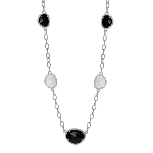 Sterling Silver Diamond Embellished Black and White Agate Necklace Necklaces Angelucci Jewelry   