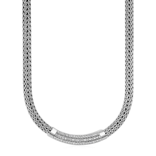 Wide Woven Rope Necklace with White Sapphire Accents in Sterling Silver Necklaces Angelucci Jewelry   
