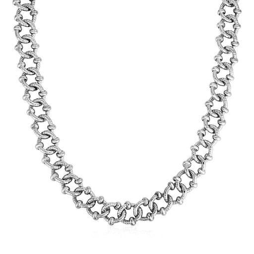 Textured Embellished Link Necklace in Sterling Silver Necklaces Angelucci Jewelry   