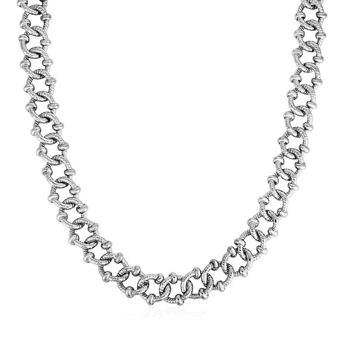 Textured Embellished Link Necklace in Sterling Silver Necklaces Angelucci Jewelry   