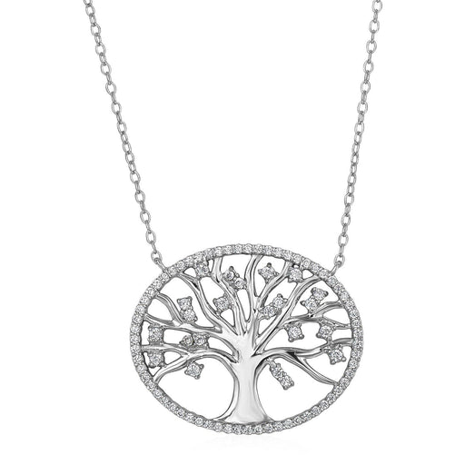 Tree of Life Necklace with Cubic Zirconia in Sterling Silver Necklaces Angelucci Jewelry   