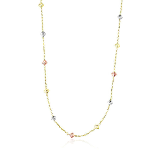 14k Tri-Color Gold Necklace with Faceted Diamond Shape Stations Necklaces Angelucci Jewelry   