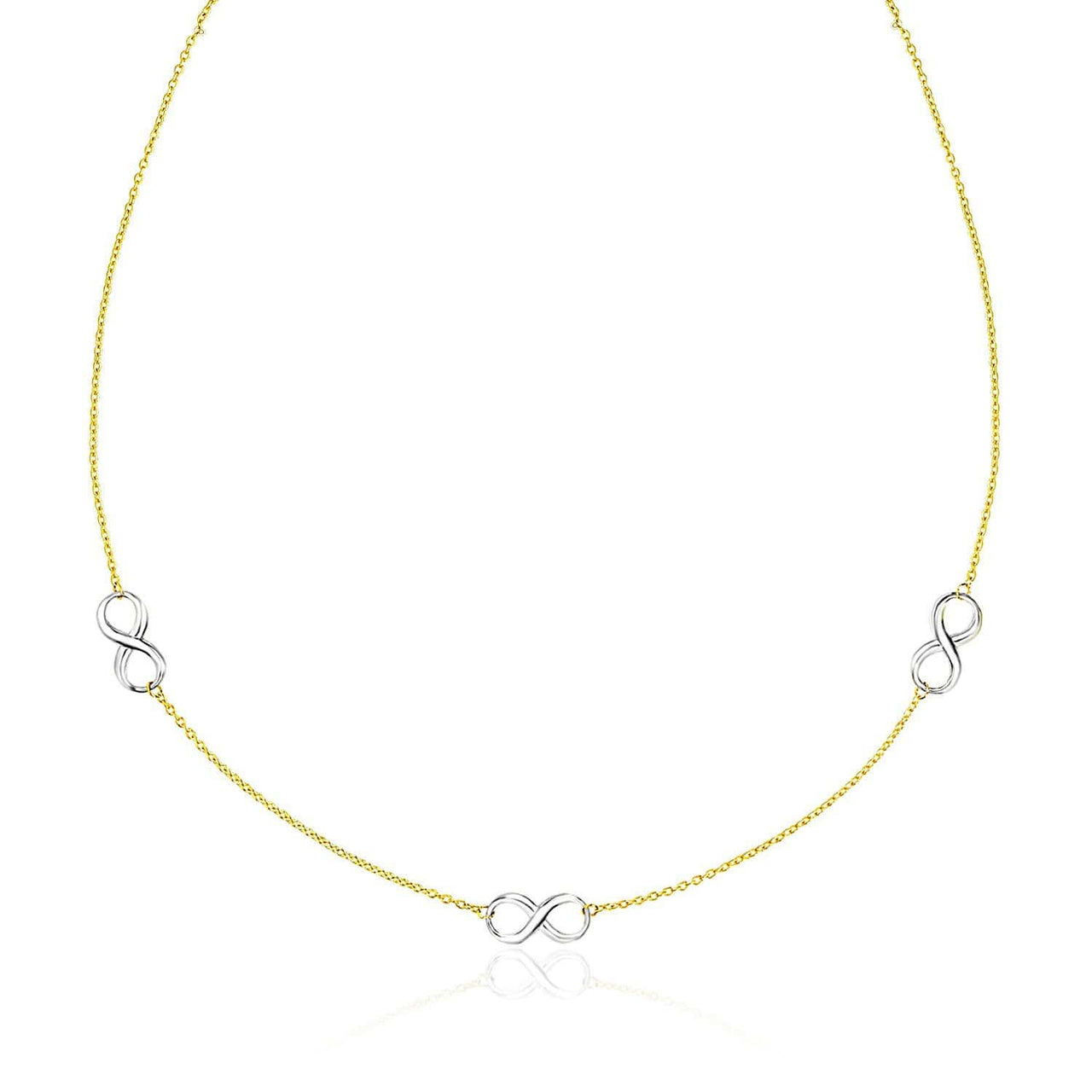 14k Two-Tone Gold Chain Necklace with Polished Infinity Stations Necklaces Angelucci Jewelry   
