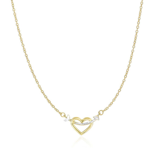 14k Two-Tone Gold Necklace with Interlaced Heart and Arrow Charm Necklaces Angelucci Jewelry   