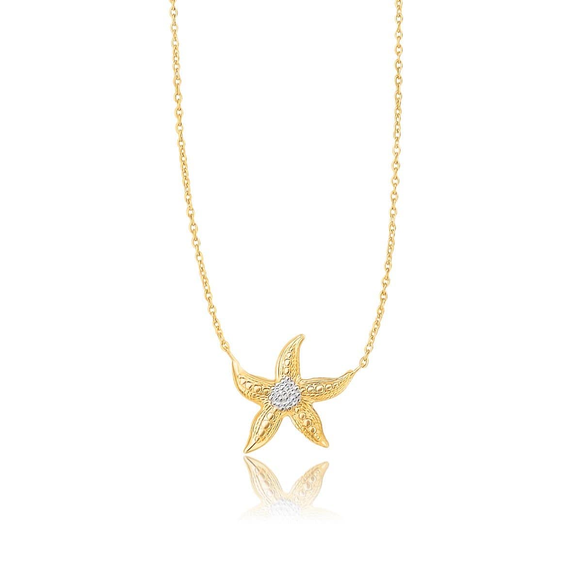14k Two-Tone Gold Sea Life Starfish Necklace Necklaces Angelucci Jewelry   