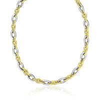 Thumbnail for 14k Two-Tone Gold Textured and Smooth Oval Chain Necklace Necklaces Angelucci Jewelry   