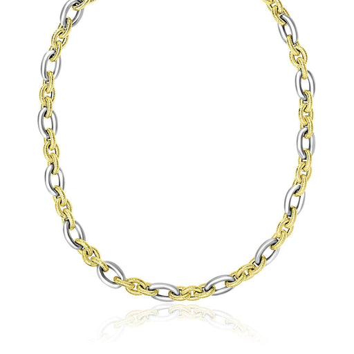 14k Two-Tone Gold Textured and Smooth Oval Chain Necklace Necklaces Angelucci Jewelry   
