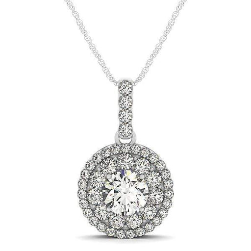 14k White Gold Diamond Halo Round Shape Pendant (1 1/4 cttw) Necklaces Angelucci Jewelry   