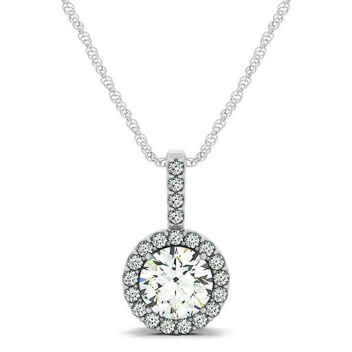 14k White Gold Diamond Halo Round Style Pendant (5/8 cttw) Necklaces Angelucci Jewelry   
