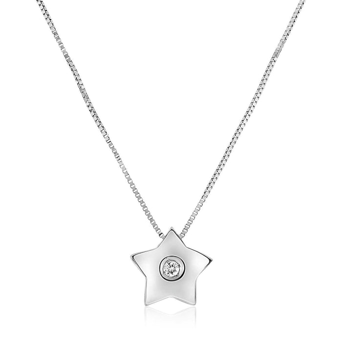 14k White Gold Necklace with Gold and Diamond Star Pendant Necklaces Angelucci Jewelry   