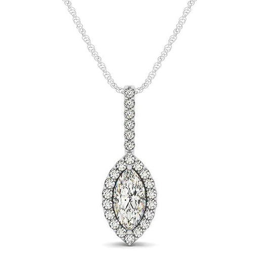 Marquis Shape Diamond Halo Pendant in 14k White Gold (2/3 cttw) Necklaces Angelucci Jewelry   