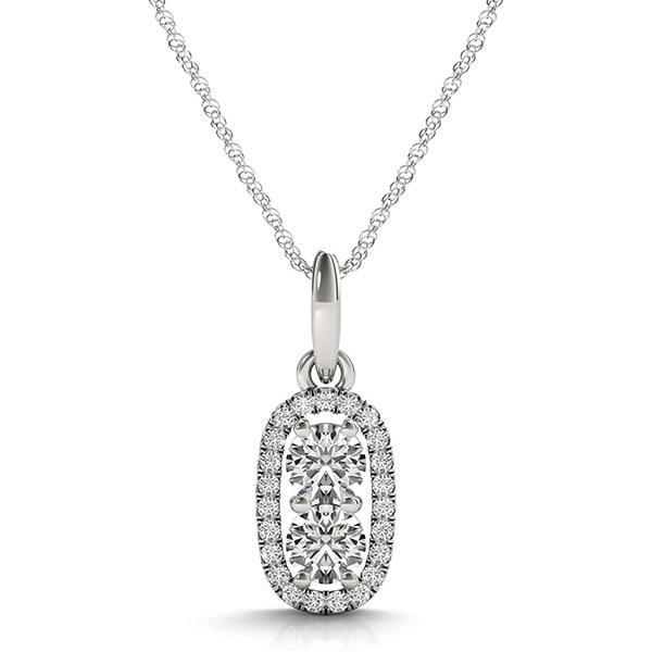 Outer Oval Shaped Two Stone Diamond Pendant in 14k White Gold (5/8 cttw) Necklaces Angelucci Jewelry   